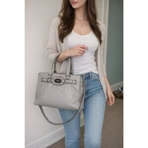 Michael Kors Hamilton Grey Pebble Leather Satchel Purse Bag